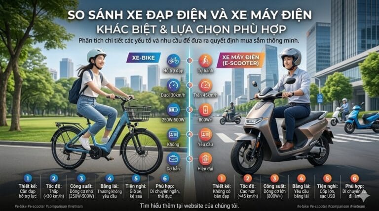 Xe đạp điện và Xe máy điện: Khác biệt và Lựa chọn phù hợp
